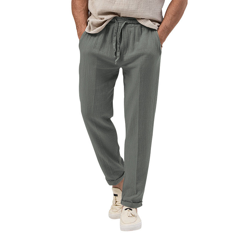 Men's relaxed crinkle sweatpants with elastic waistband drawstring straight leg and side pockets Mune Fashion