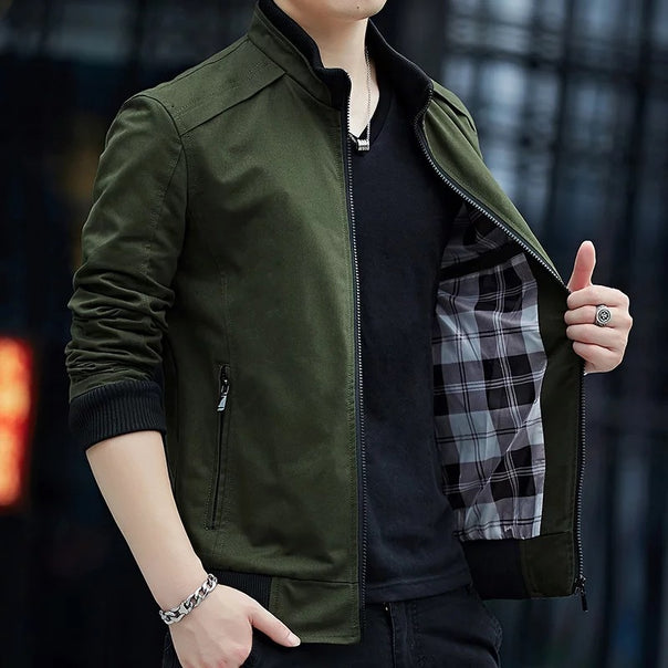 Men's lightweight zip-up blouson with checked lining, ribbed cuffs and stand-up collar Mune Fashion