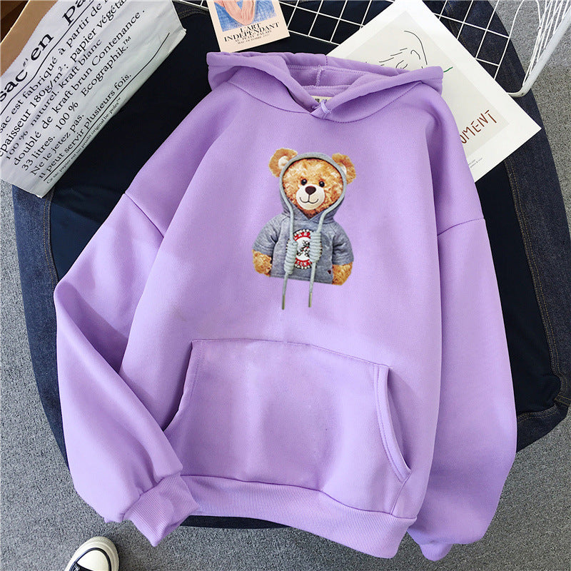 Unisex casual oversized hoodie with teddy front print, kangaroo pocket and soft fleece lining Mune Fashion