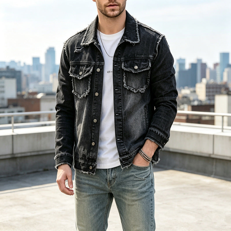 Men's Fashionable Denim Jacket with Fringes Mune Fashion