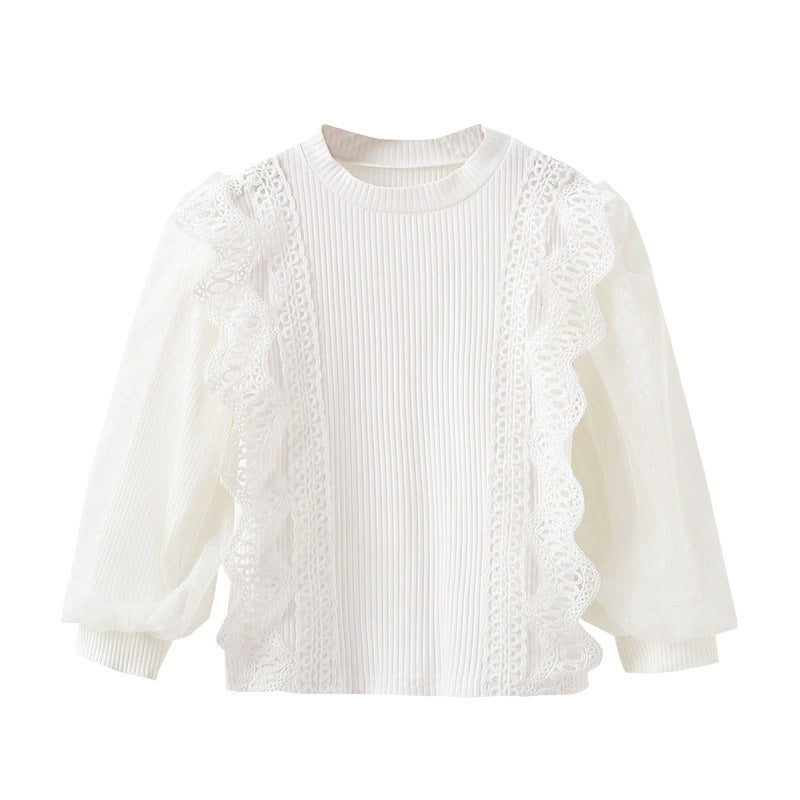 Girl elegant ruffled blouse with transparent tulle decoration Mune Fashion