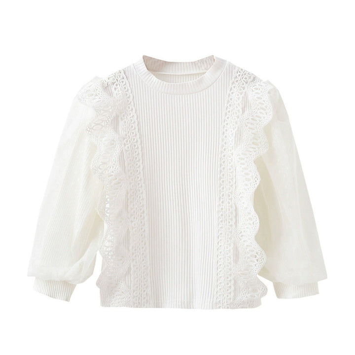 Girl elegant ruffled blouse with transparent tulle decoration Mune Fashion