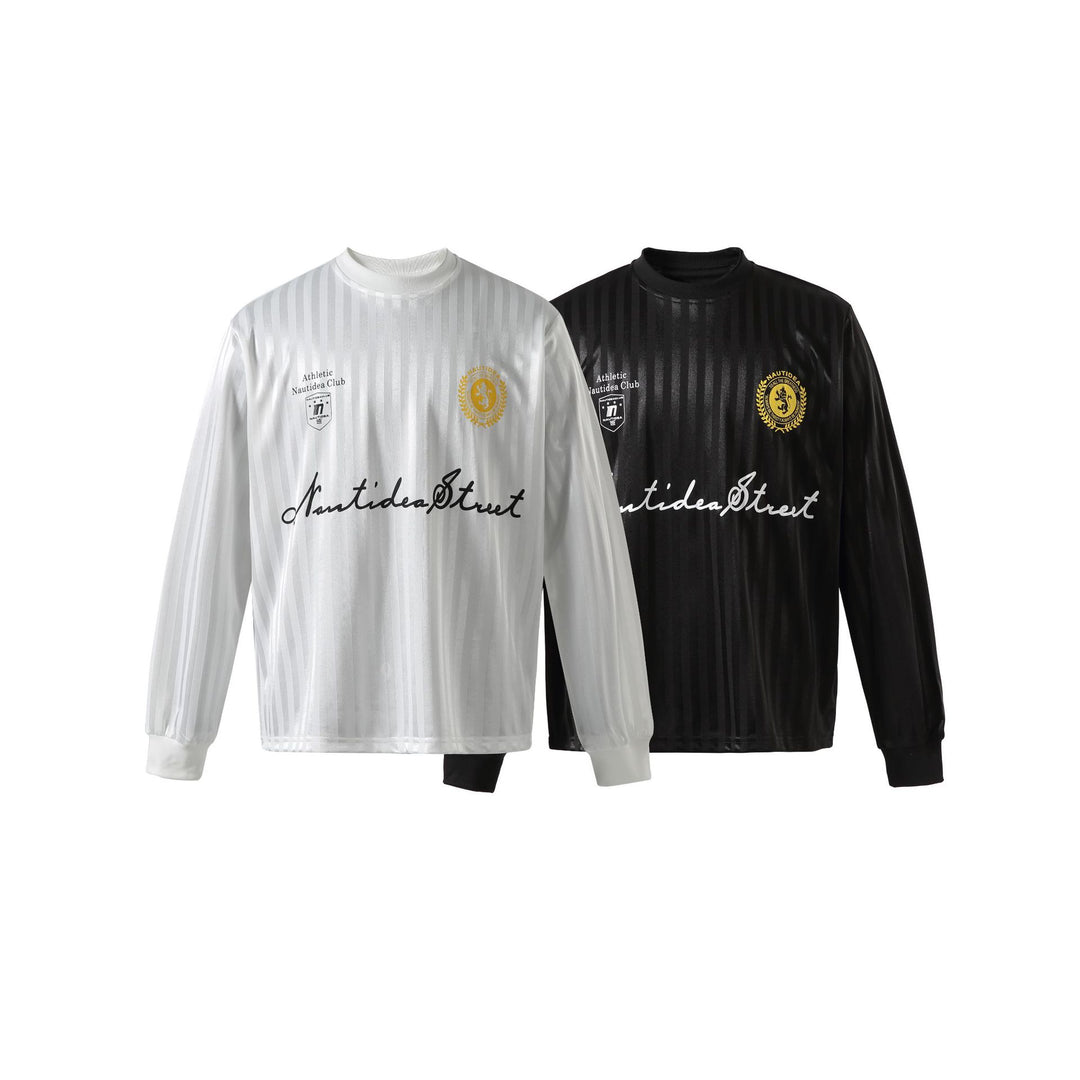 Unisex Long Sleeve Sports Jersey in Retro Football Style with Stand-up Collar and Striped Jacquard Structure Mune Fashion