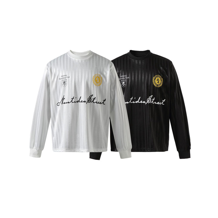 Unisex Long Sleeve Sports Jersey in Retro Football Style with Stand-up Collar and Striped Jacquard Structure Mune Fashion