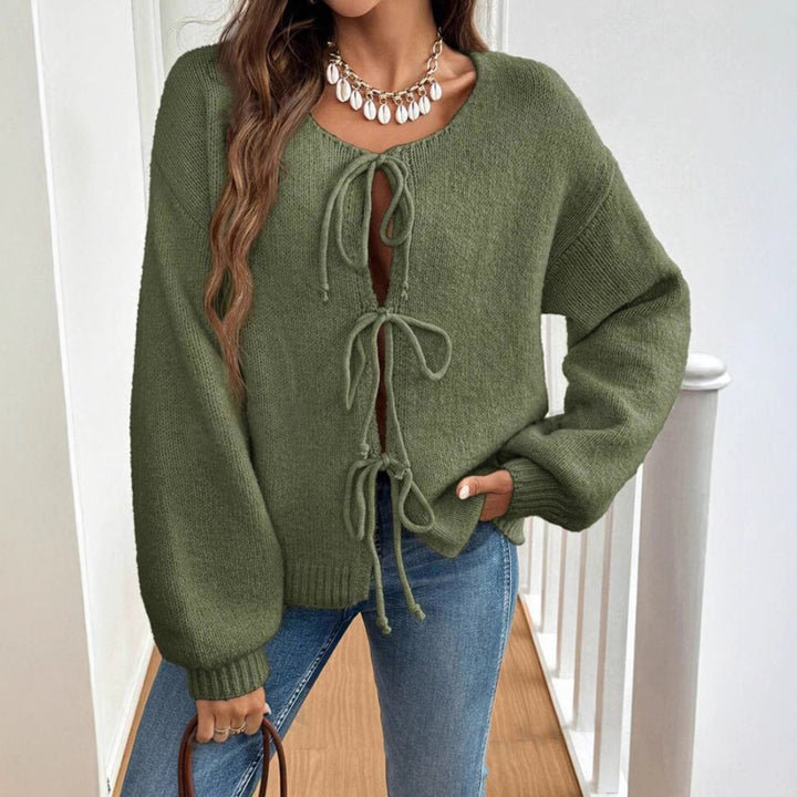 Women's short cardigan with ties, oversized silhouette and balloon sleeves Mune Fashion