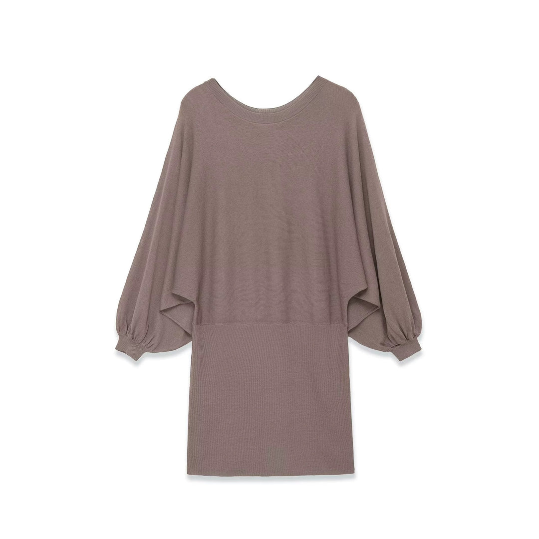 Women's knitted dress with dropped batwing poncho and balloon sleeves Mune Fashion