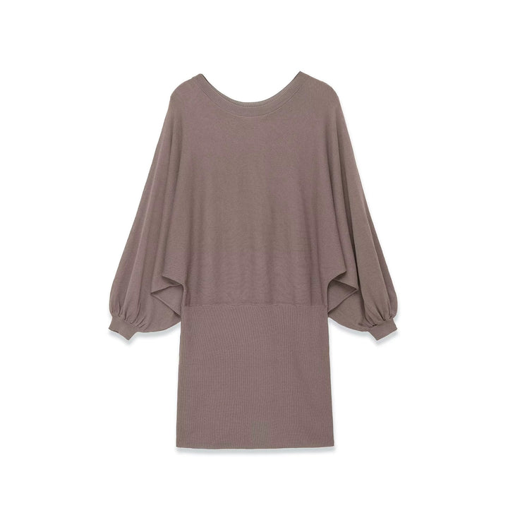 Women's knitted dress with dropped batwing poncho and balloon sleeves Mune Fashion
