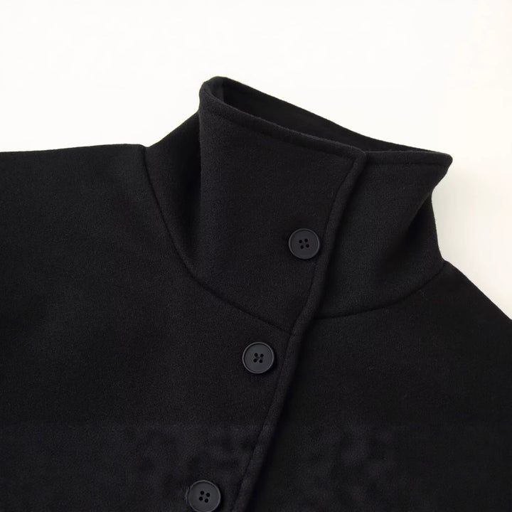 Women's Boxy Short Jacket made of Wool Blend with Stand-up Collar and Flap Pockets Mune Fashion