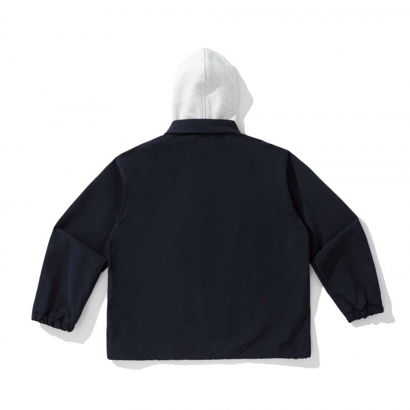 Unisex Two-Layer Overshirt Jacket with Attached Fleece Hood and Snap Button Placket Mune Fashion