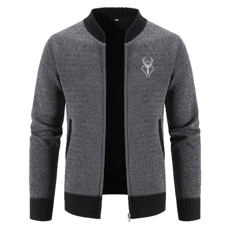 Men's nano structured knit bomber jacket with ribbed cuffs and embroidered deer emblem Mune Fashion