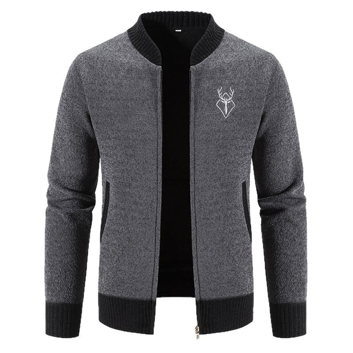 Men's nano structured knit bomber jacket with ribbed cuffs and embroidered deer emblem Mune Fashion