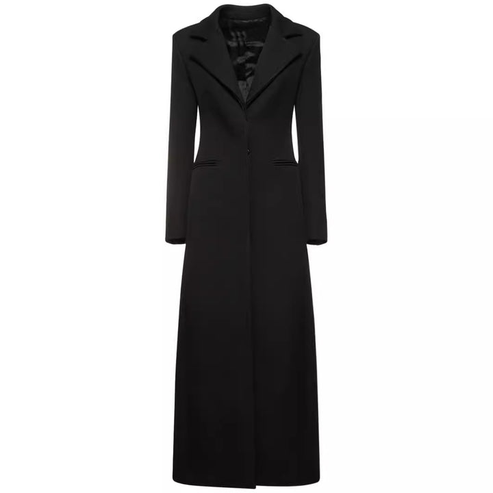 Women's Tailored Longline Coat with Notched Lapel and Single-Breasted Cut Mune Fashion