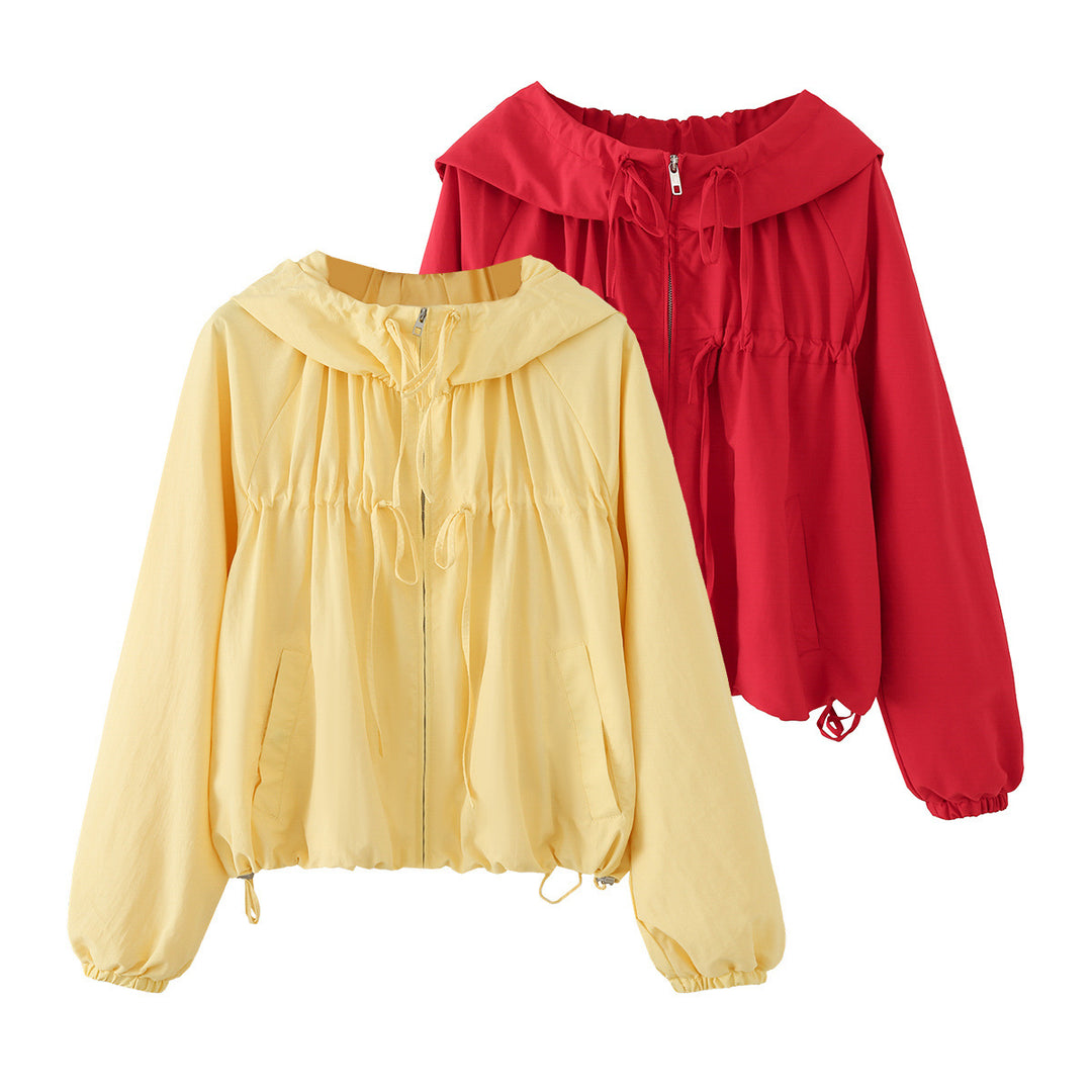 Women's short-cut windbreaker jacket with wide collar, drawstring, and elastic cuffs Mune Fashion
