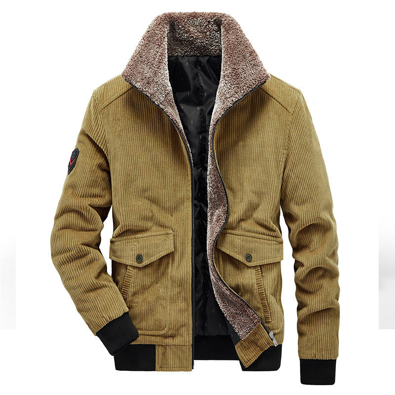 Men's cord field jacket with Sherpa inner lining, stand-up collar and patch pockets Mune Fashion