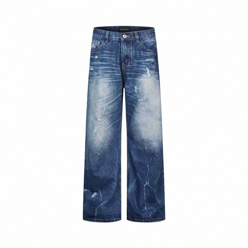 Women Wide-Cut High-Waist Jeans with Used Effect, Distressed Details, and Five-Pocket Cut Mune Fashion