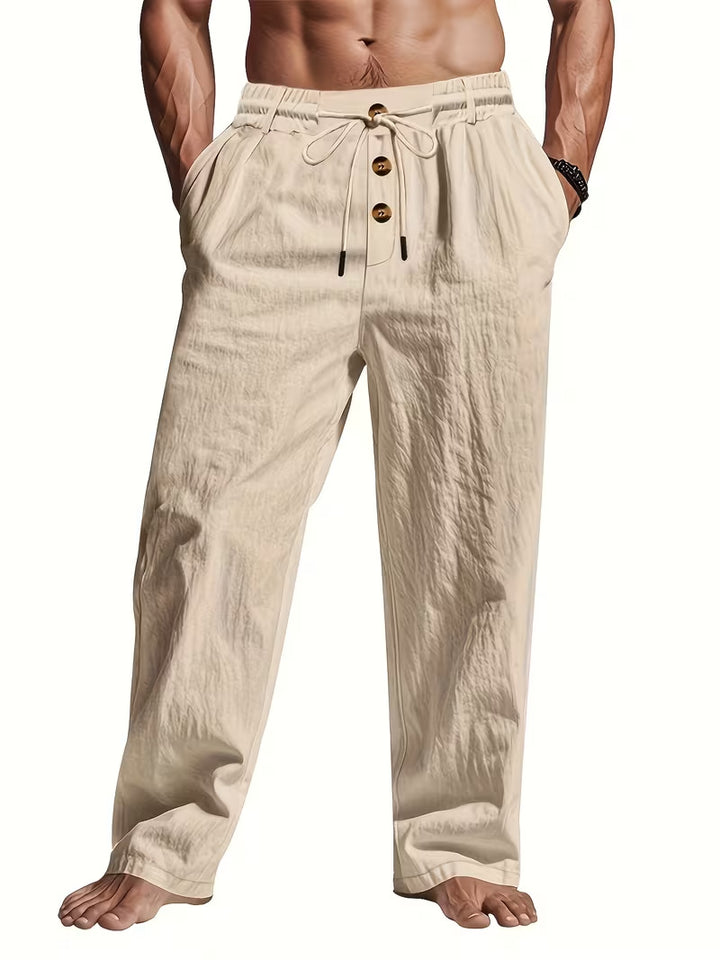Men's Comfortable Beach Pants with Drawstring and Wooden Buttons Mune Fashion