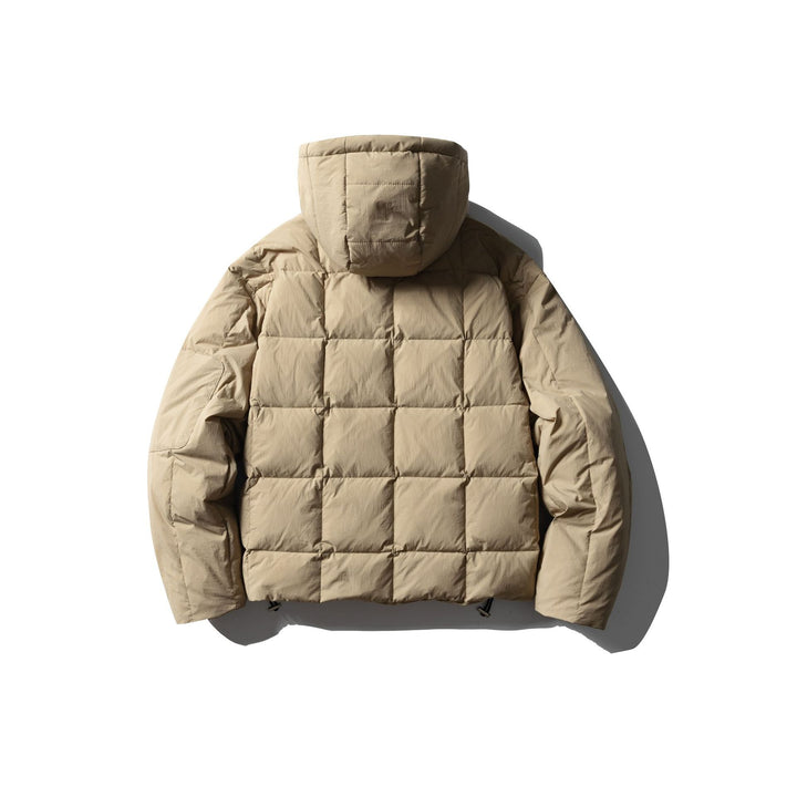 Men's Padded Hooded Anorak with Check Quilting, High Collar and Utility Arm Pocket Mune Fashion
