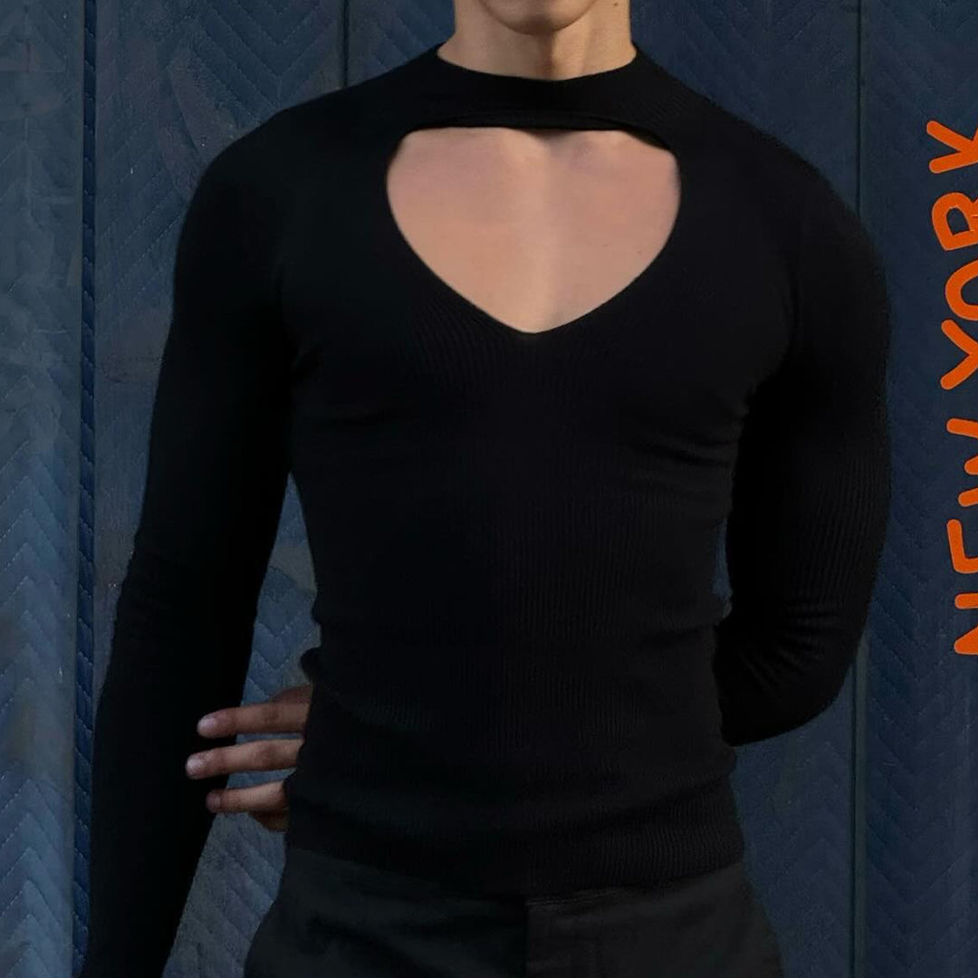 Women’s figure-hugging long sleeve top with cut-out and stand collar Mune Fashion