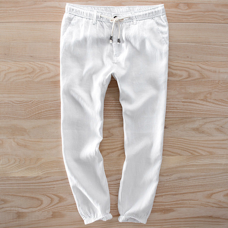 Men's Light Linen Jogging Pants with Elastic Waistband and Drawstring Mune Fashion