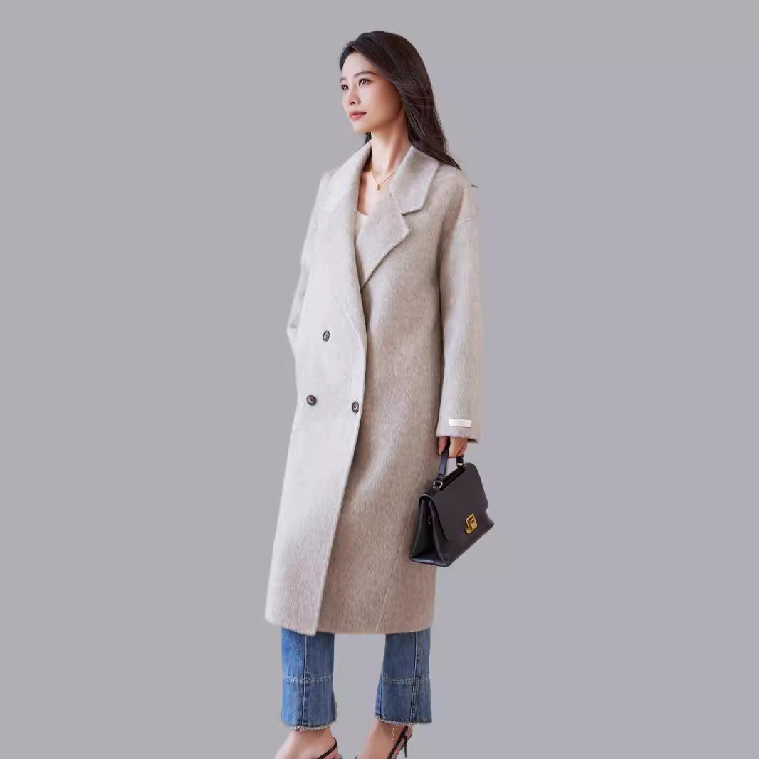 Women's oversized wool blend coat with wide lapels and double-breasted button placket Mune Fashion