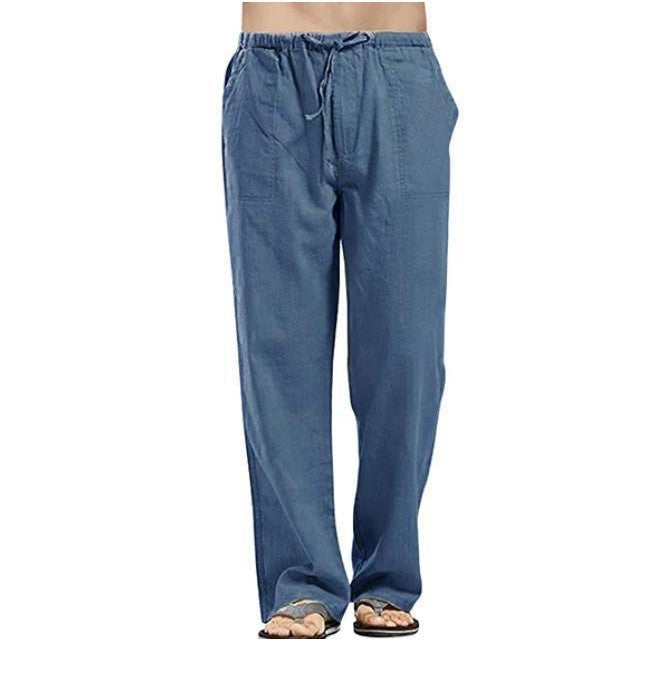 Men's Casual Linen Pants with Drawstring Waist and Straight Leg Mune Fashion
