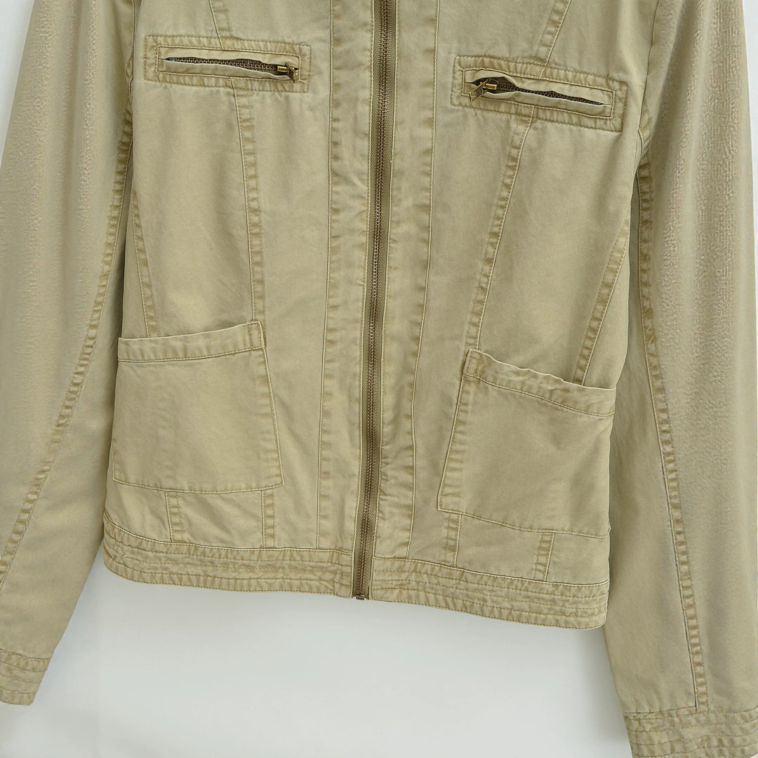Women's field jacket with stand-up collar, shoulder flaps and golden zippers Mune Fashion