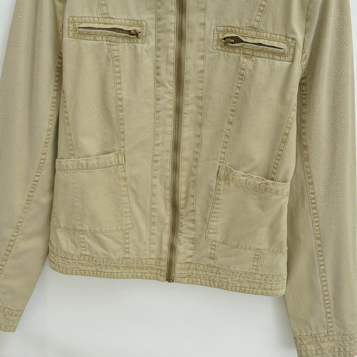 Women's field jacket with stand-up collar, shoulder flaps and golden zippers Mune Fashion