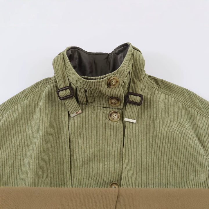 Women's Tailored Cord Field Jacket with Stand-up Collar Shoulder Yoke and Belt Drune
