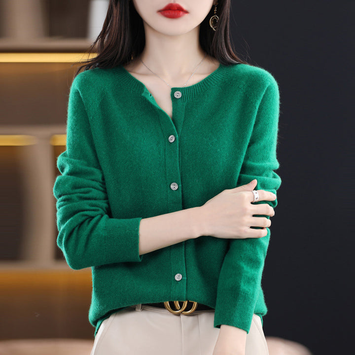 Women's Short-Cut Cardigan in Mohair-Look with Round Neckline and Pearl Buttons Mune Fashion