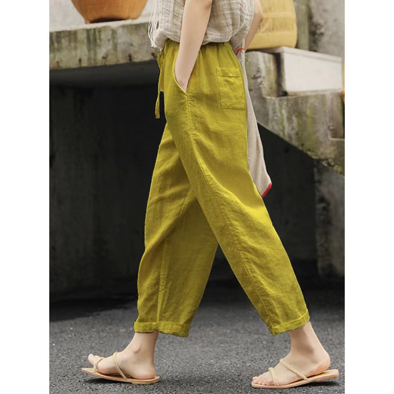 Women's casual linen pants with elastic waistband and side pockets Mune Fashion