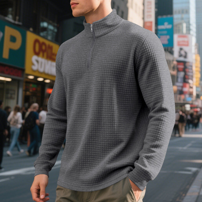Men's nan City Thermal Pullover with short zipper stand-up collar and fine square structure Mune Fashion