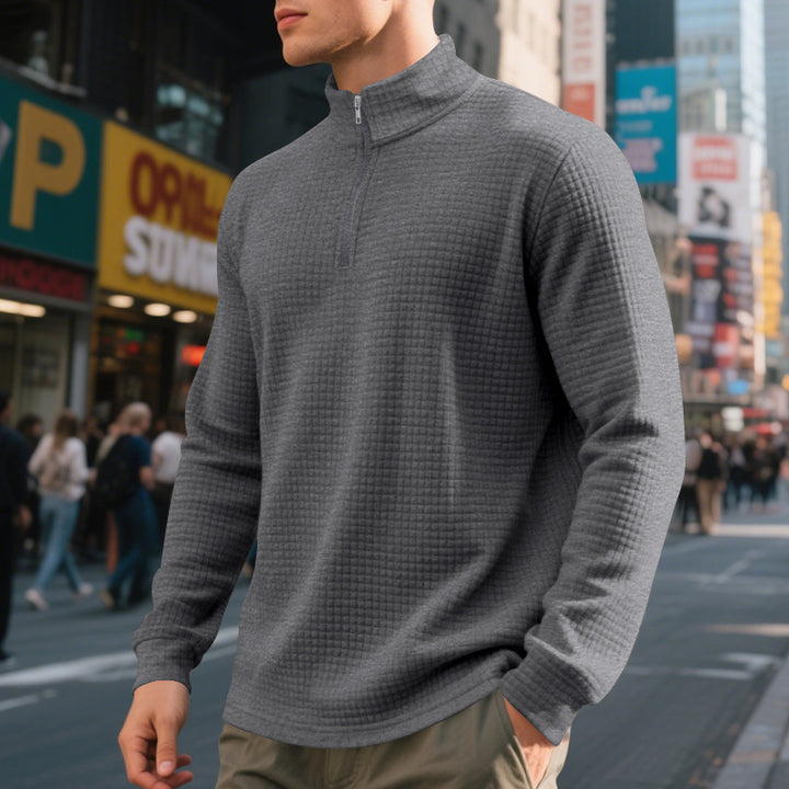 Men's nan City Thermal Pullover with short zipper stand-up collar and fine square structure Mune Fashion