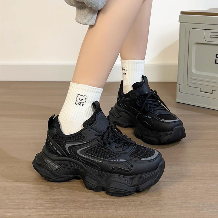 Women Sculpted Wedge Sneakers with Staggered Platform Sole, Breathable Mesh and Padded Comfort Collar Mune Fashion