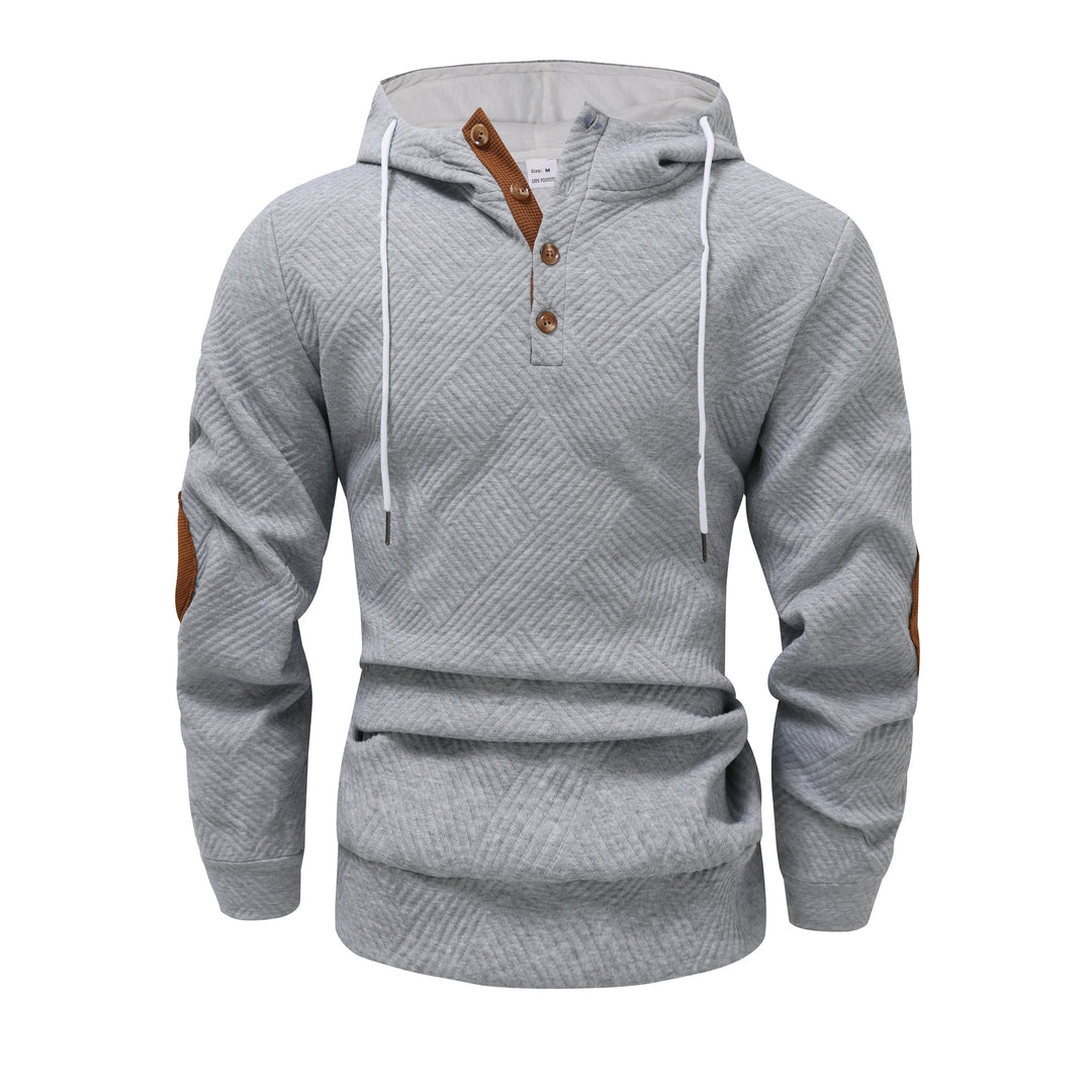 Men's structured hoodie in Henley style with contrast trim and elbow patches Mune Fashion