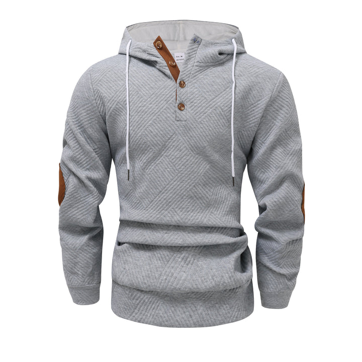Men's structured hoodie in Henley style with contrast trim and elbow patches Mune Fashion