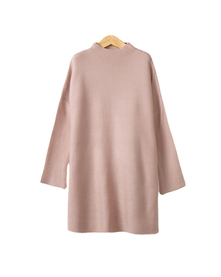 Women Oversize Knit Tunic with Short Stand-up Collar and Dropped Shoulder Mune Fashion
