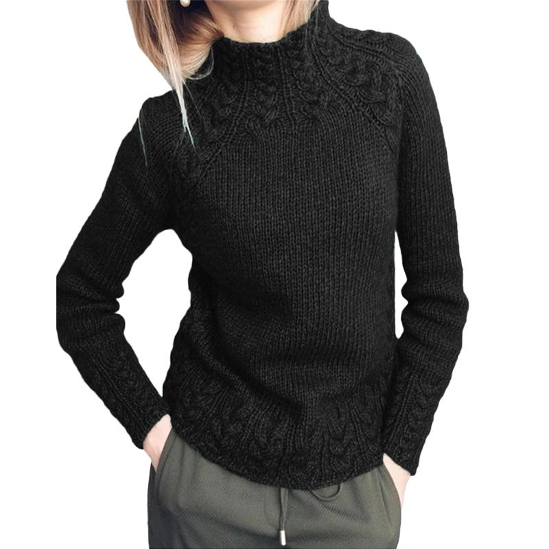 Women's chunky-knit cable-pattern sweater with stand-up collar and tailored fit Mune Fashion