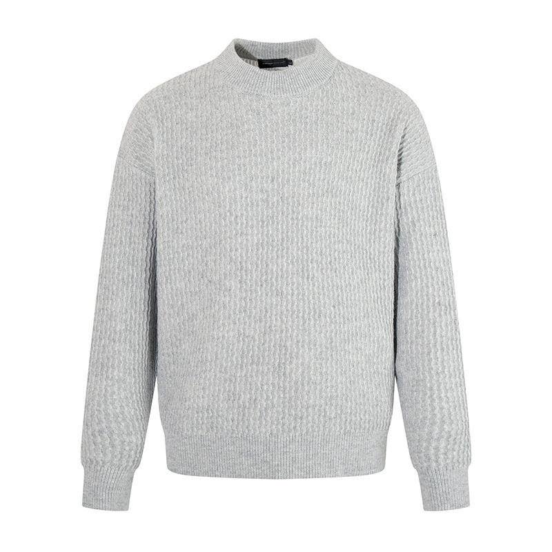 Men's fine knit pullover with structured knit and narrow stand-up collar Mune Fashion