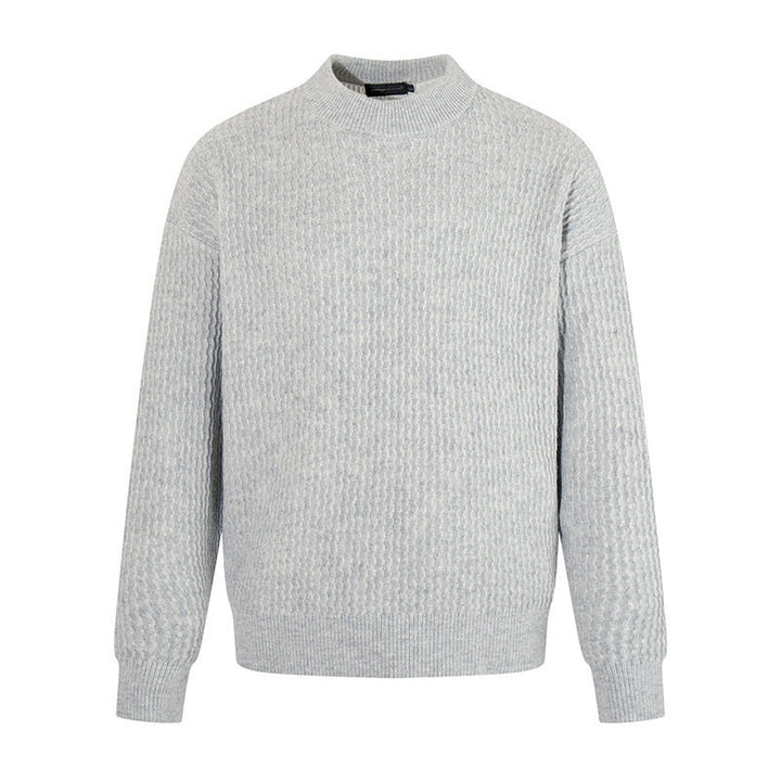 Men's fine knit pullover with structured knit and narrow stand-up collar Mune Fashion