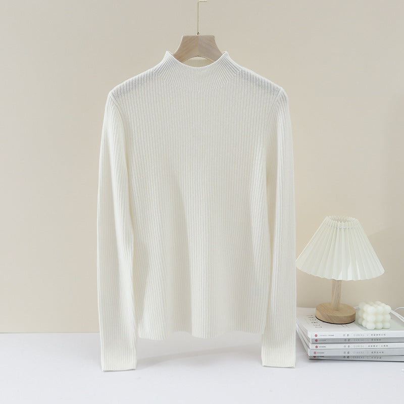 Women Fine Ribbed Stand Collar Sweater with Slim-Fit Silhouette Mune Fashion