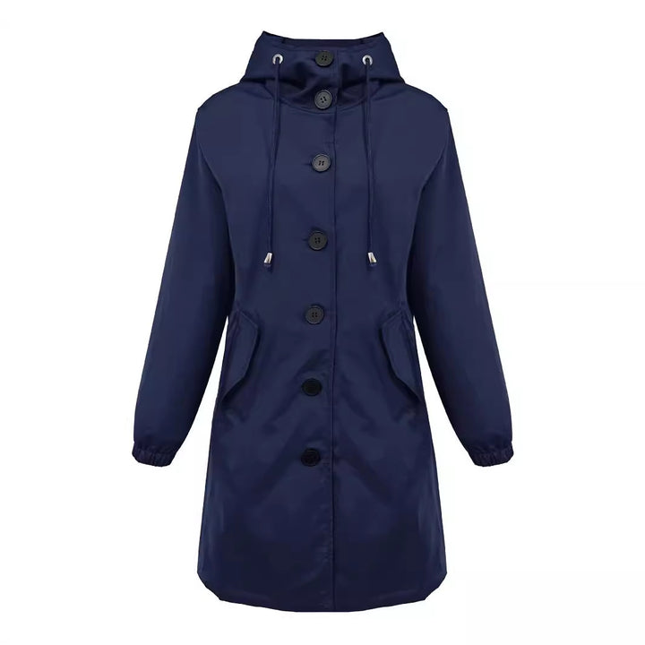 Women nan lightweight rain parka with hood, oversized button placket, drawstring and patch pockets Mune Fashion