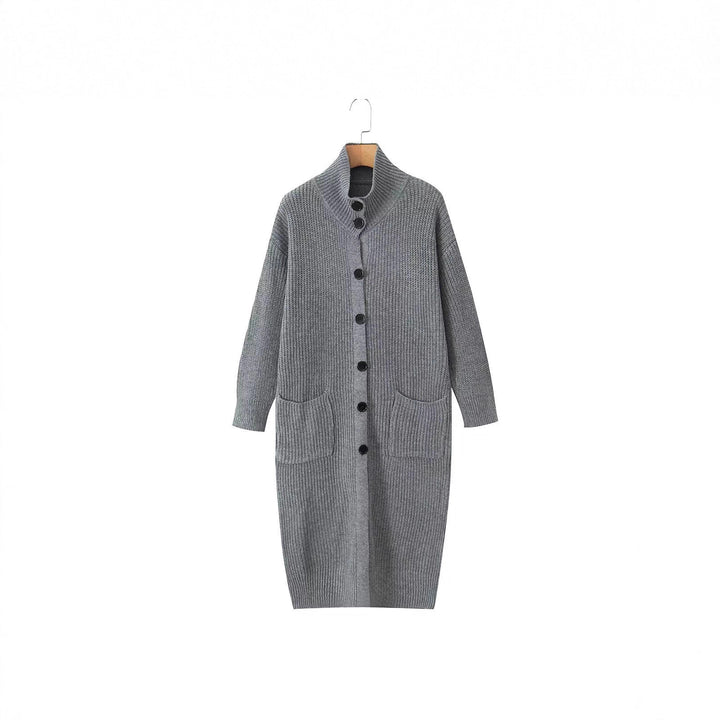 Women Long Chunky Knit Cardigan with Shawl Collar, Button Placket and Patch Pockets Mune Fashion