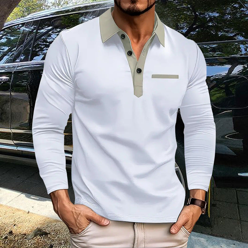 Men's stretchy long-sleeve polo with contrasting button placket and chest panel Mune Fashion