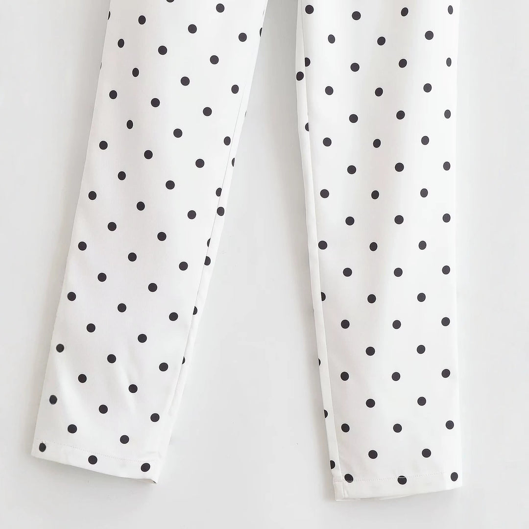 Women's Tailored Fabric Trousers with Narrow Leg, Pleats and Polka Dot Pattern Mune Fashion