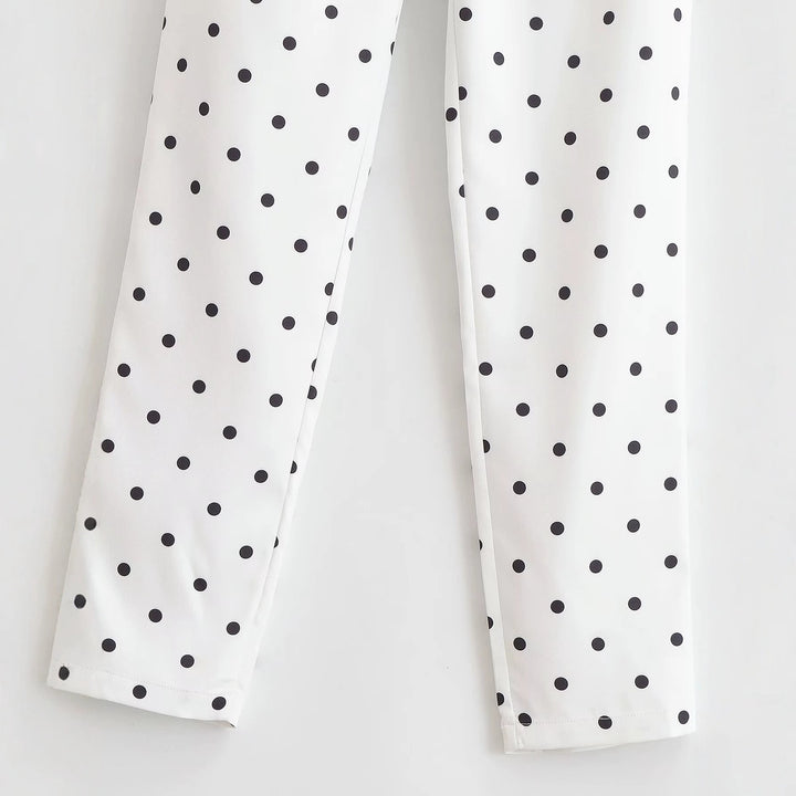 Women's Tailored Fabric Trousers with Narrow Leg, Pleats and Polka Dot Pattern Mune Fashion
