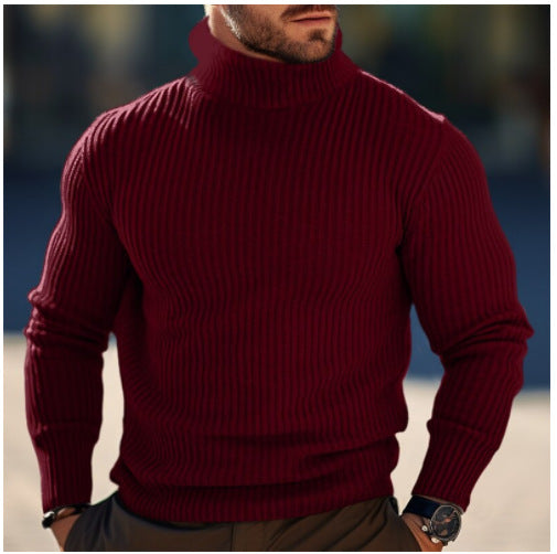 Men's narrow-fitting ribbed turtleneck sweater made of fine knit with stretch and thermoregulating wool blend Mune Fashion