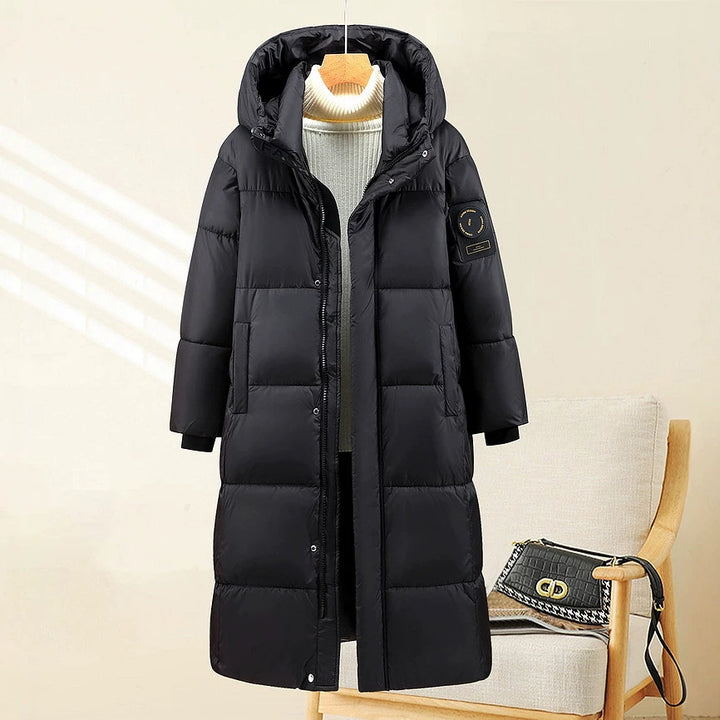 Ladies nan extralong padded thermoparka with ergonomic hood, internal ribbed cuffs and concealed front flap Mune Fashion