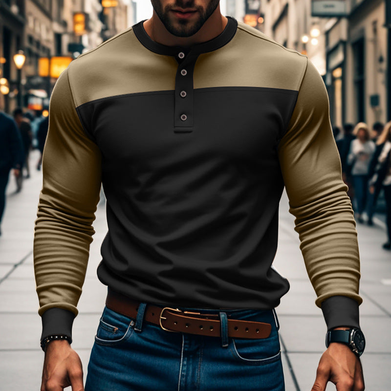 Men's functional Henley long-sleeve shirt with raglan sleeves, reinforced button placket, and tailored fit Mune Fashion
