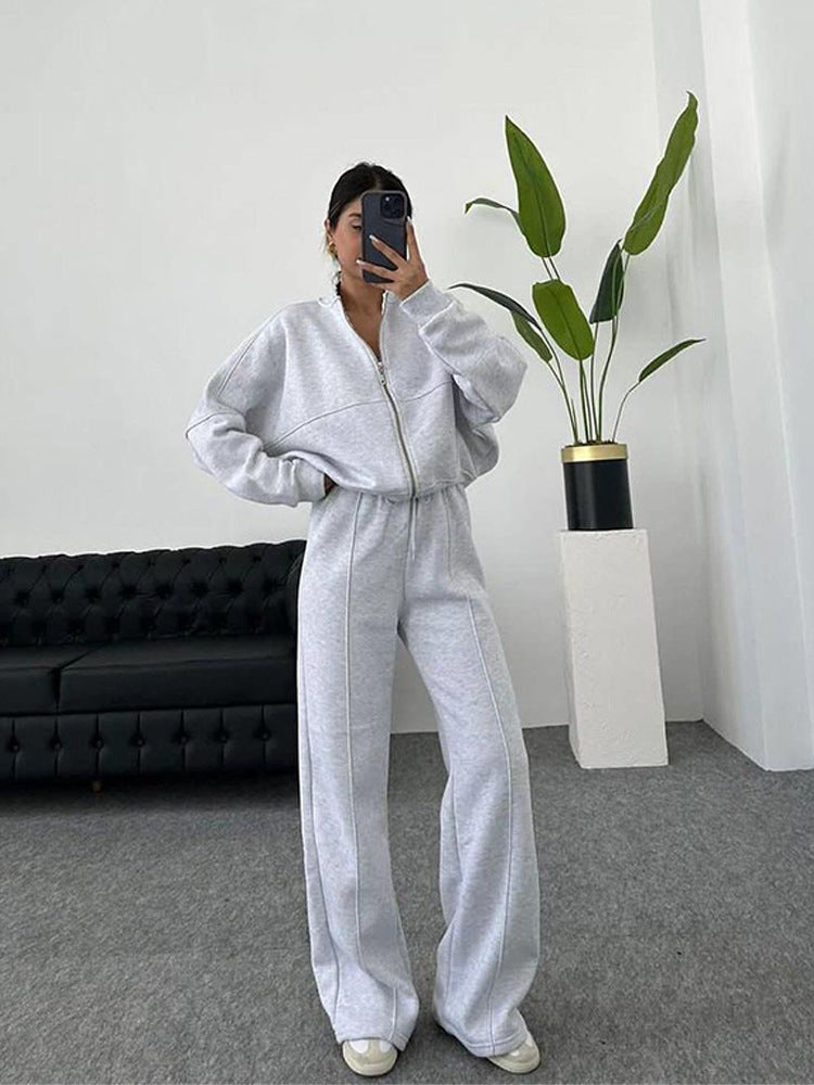 Women's oversized zip-up jacket with wide high-waist lounge pants set Mune Fashion