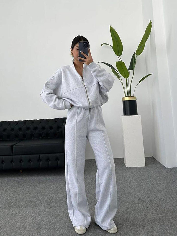 Women's oversized zip-up jacket with wide high-waist lounge pants set Mune Fashion